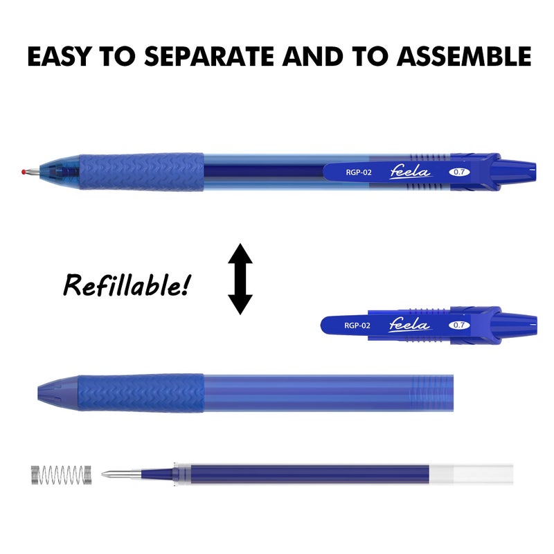 feela 30 Pack Retractable Blue Ink Gel Pens Set Medium Point 15 Piece Fine Point Gel Pen with 15 Refills for Smooth Writing - Image 3